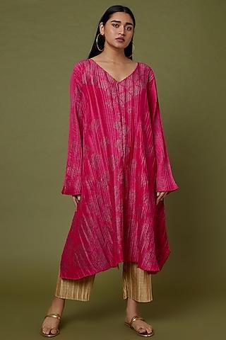 pink blocked printed pleated tunic