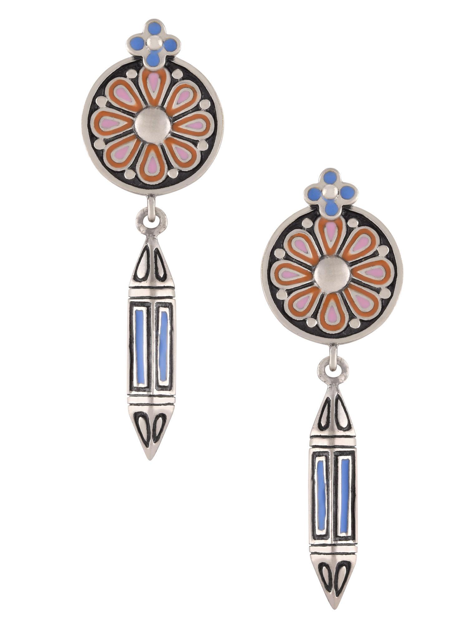 pink blue enamel flower chandrika taveez earrings