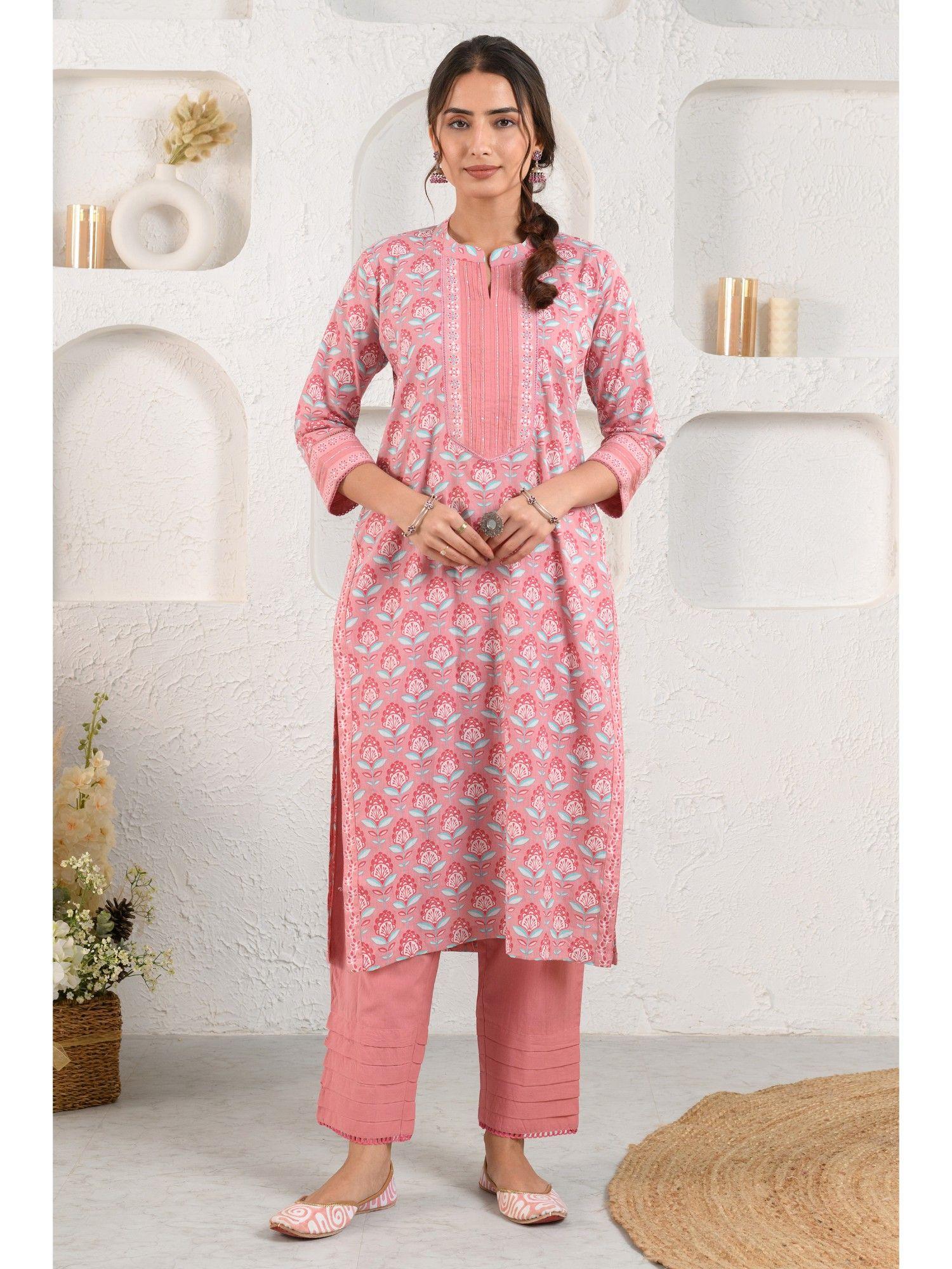 pink blue sequins kurta