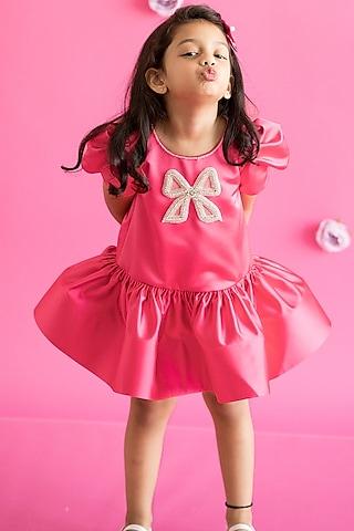 pink bridal satin hand embroidered dress for girls