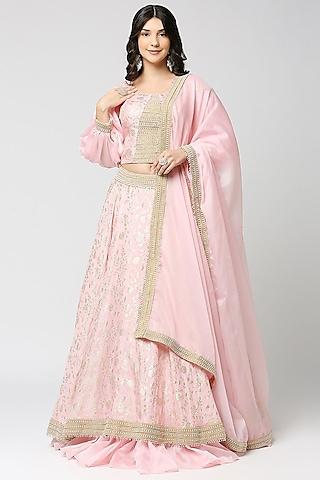 pink brocade pearl layered lehenga set