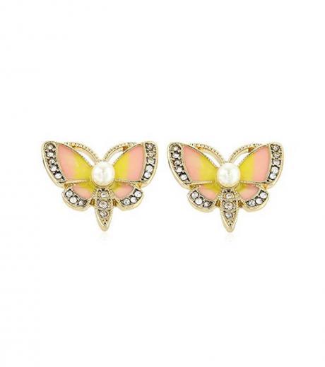 pink butterfly pearl stud earrings