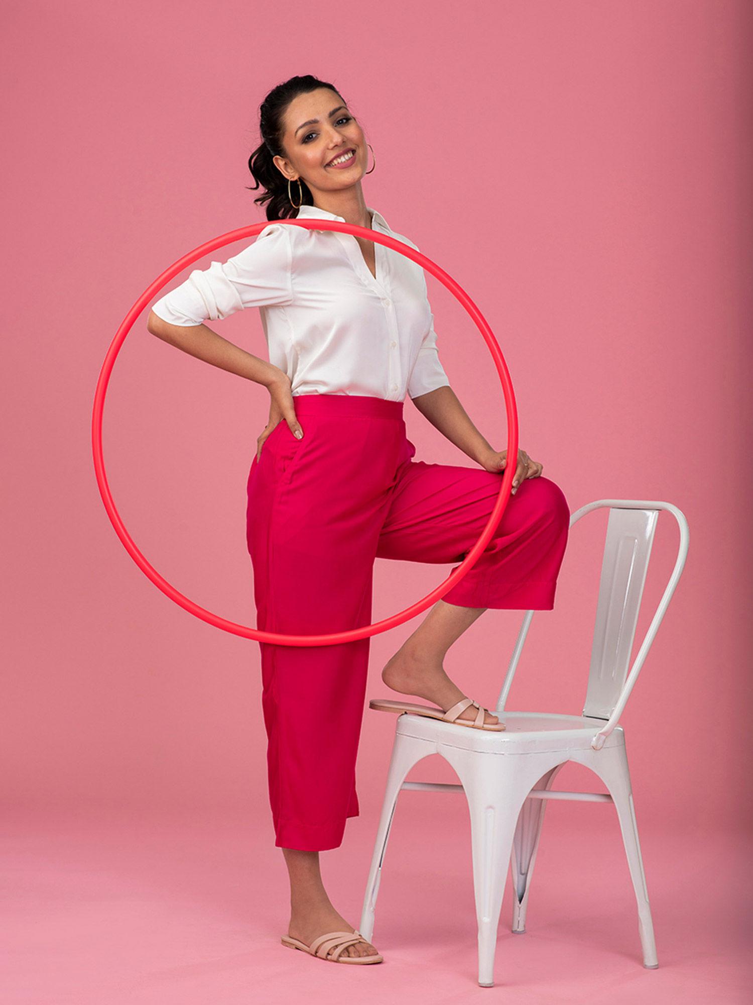 pink calf length culottes