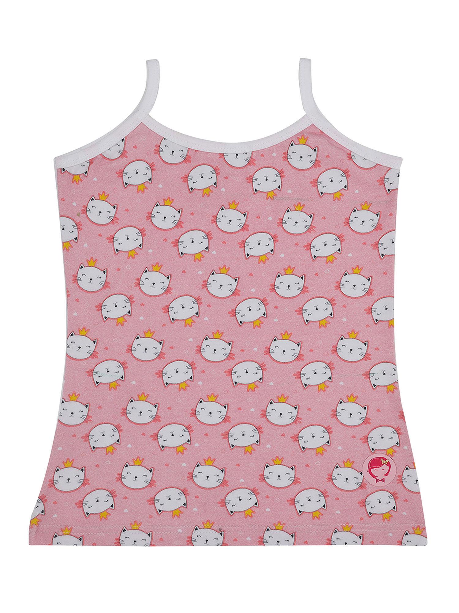 pink cat print camisole for girls (pack of 1)