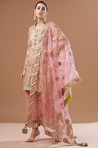 pink chanderi & banarasi embroidered kurta set