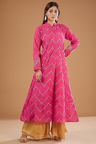 pink chanderi anarkali set