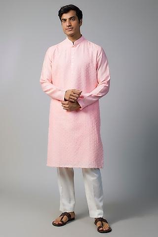 pink chanderi chikankari hand embroidered kurta set