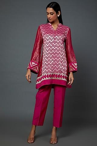 pink chanderi cotton kurta set