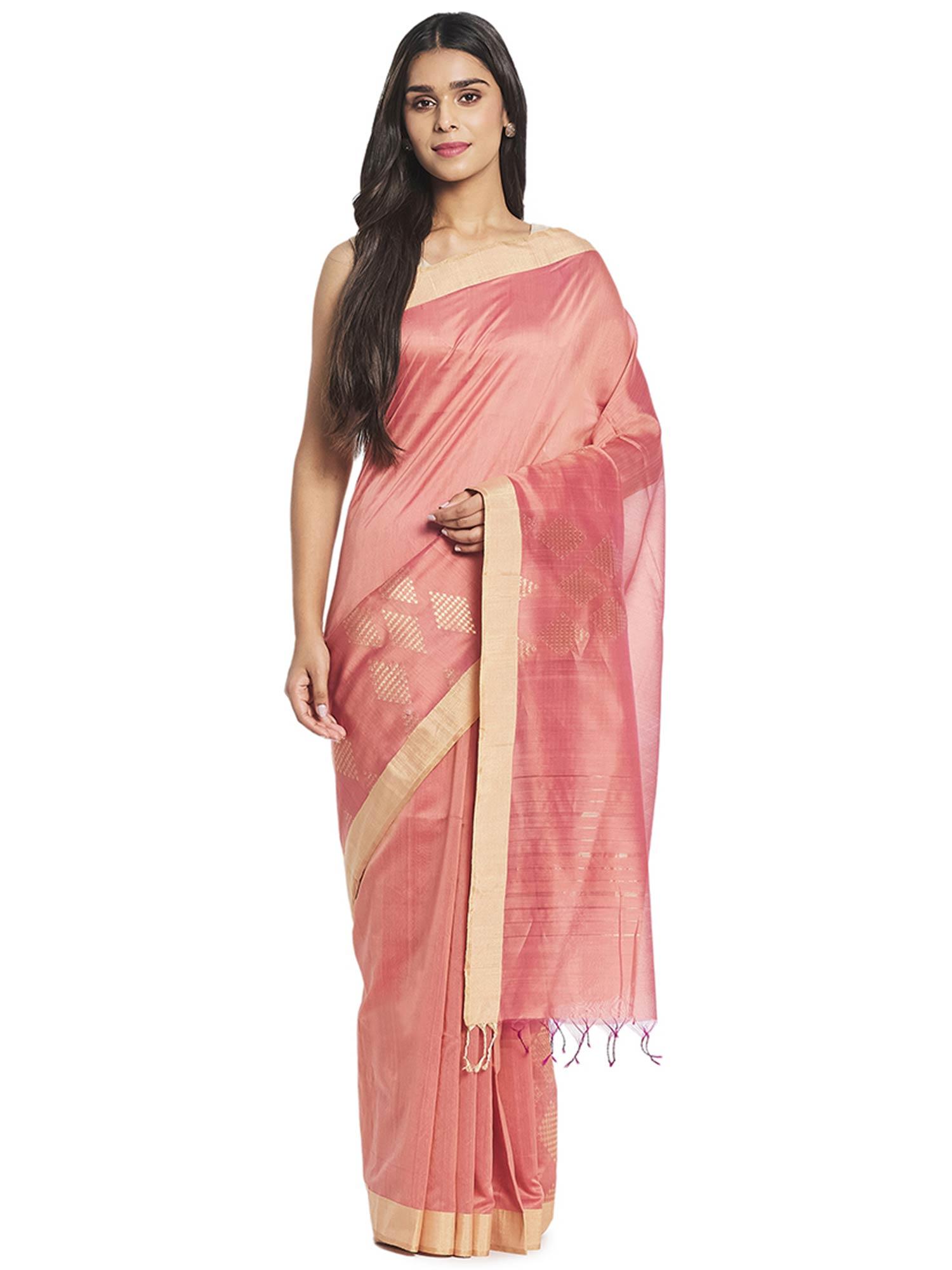 pink chanderi cotton silk sari