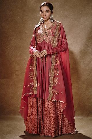 pink chanderi dori embroidered kalidar kurta set