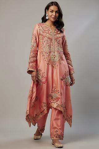 pink chanderi dori embroidered kurta set