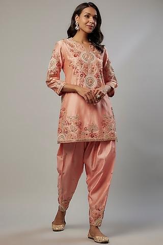pink chanderi dori embroidered kurta set
