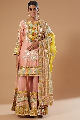 pink chanderi embellished kurta set