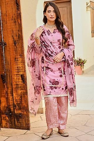 pink chanderi floral kurta set