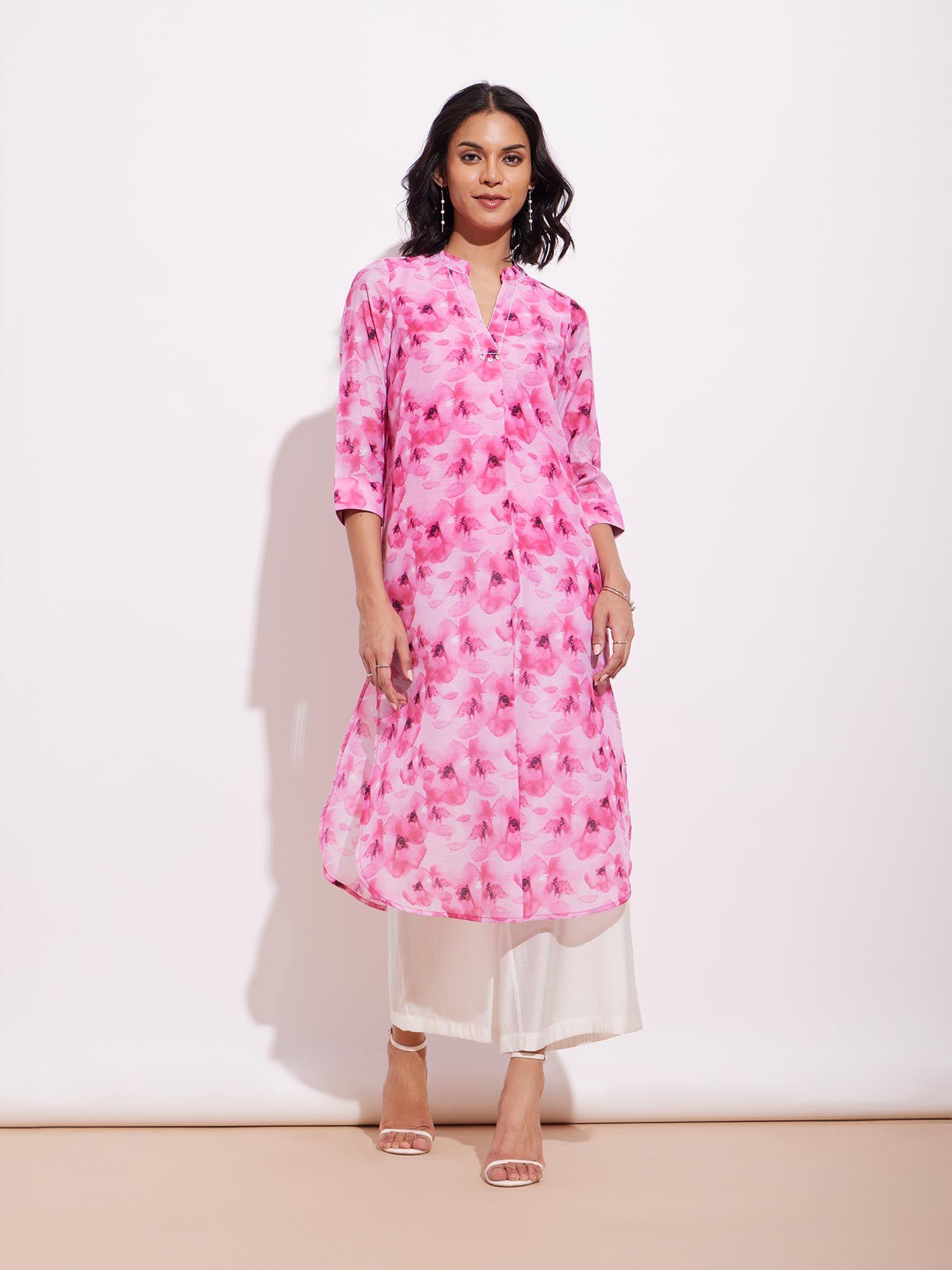 pink chanderi floral kurta