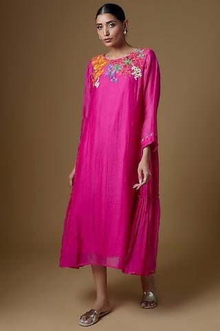 pink chanderi hand embroidered dress