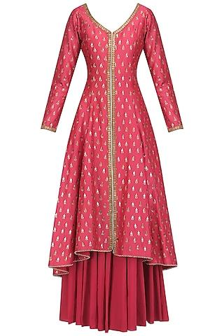 pink chanderi kurta and sharara pants set