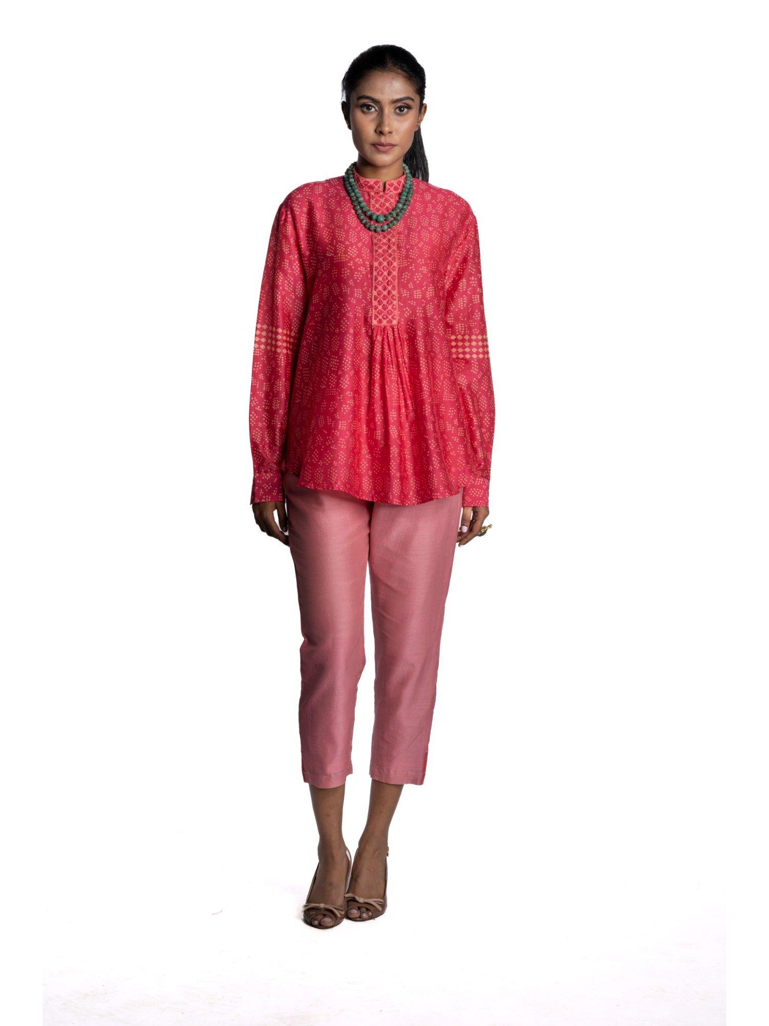 pink chanderi printed tunic (set of 2)