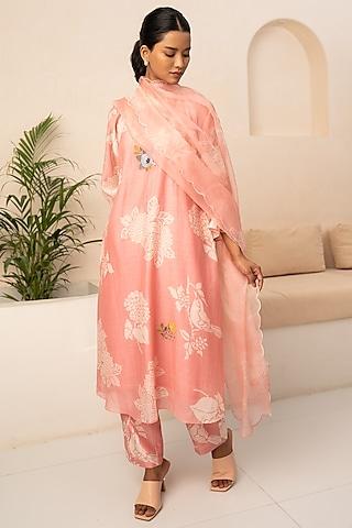 pink chanderi printed tunic set