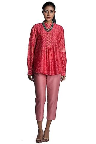 pink chanderi printed tunic set