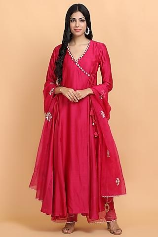 pink chanderi silk anarkali set