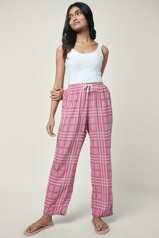 pink check full length sleepwear women comfort fit pyjama