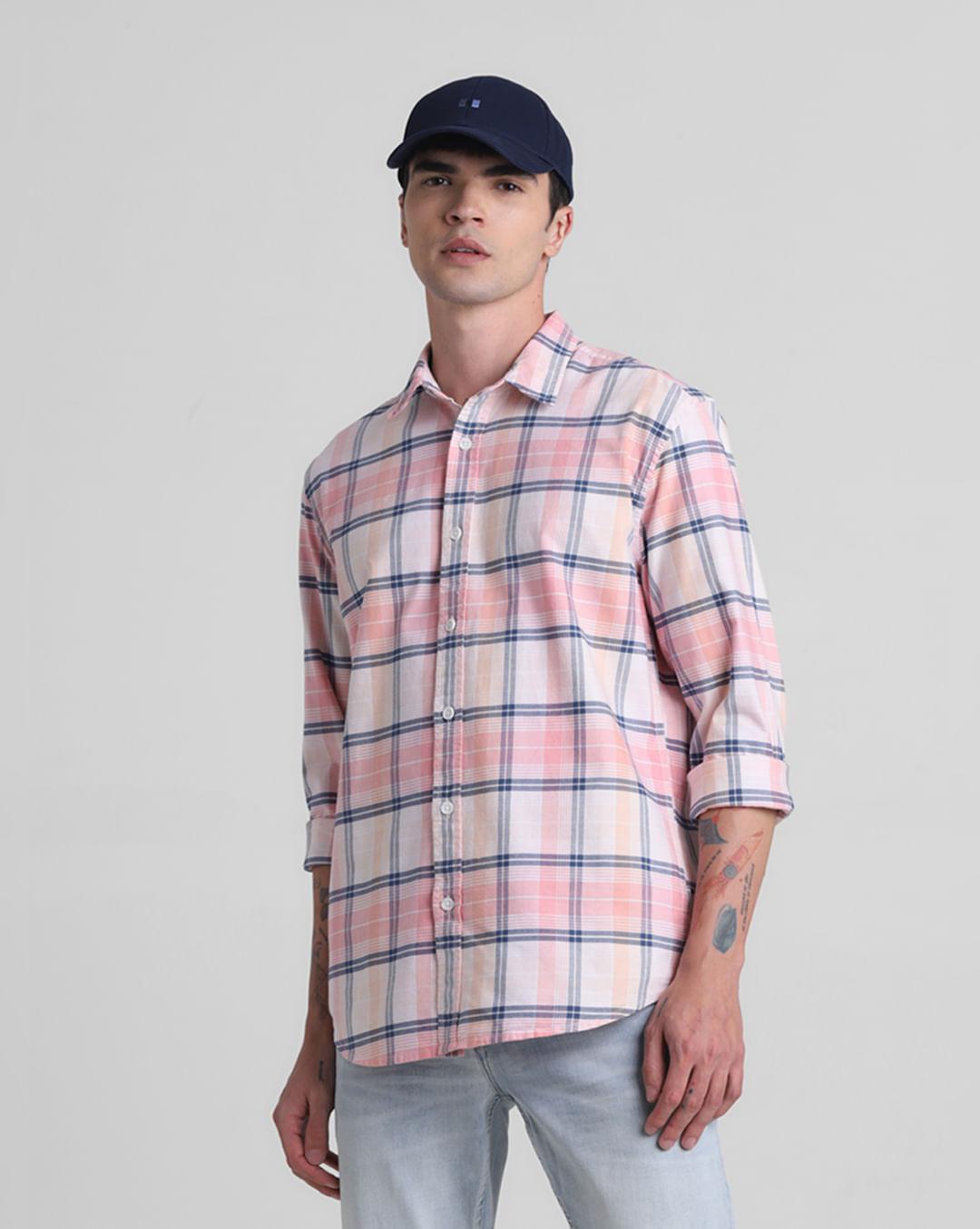pink check full sleeves shirt