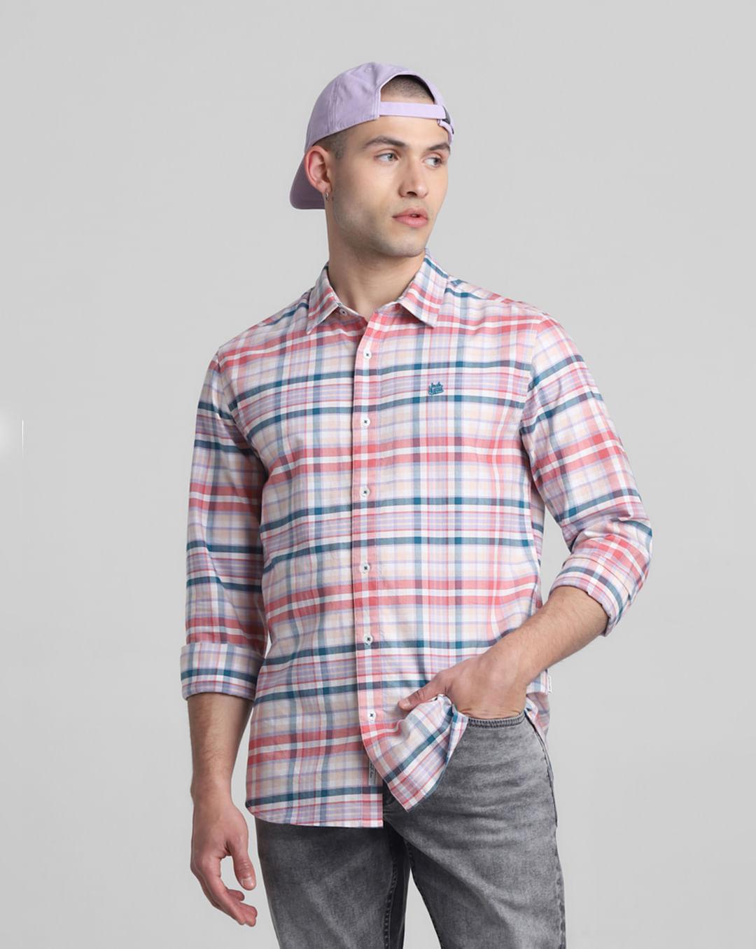 pink check full sleeves shirt