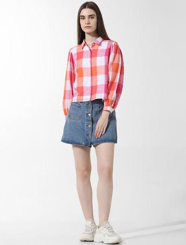 pink check print shirt