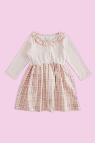 pink check round neck casual full sleeves baby regular fit dress