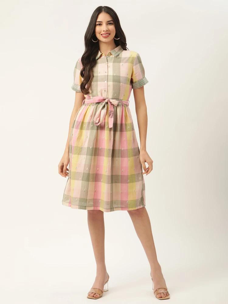 pink checked polo dress