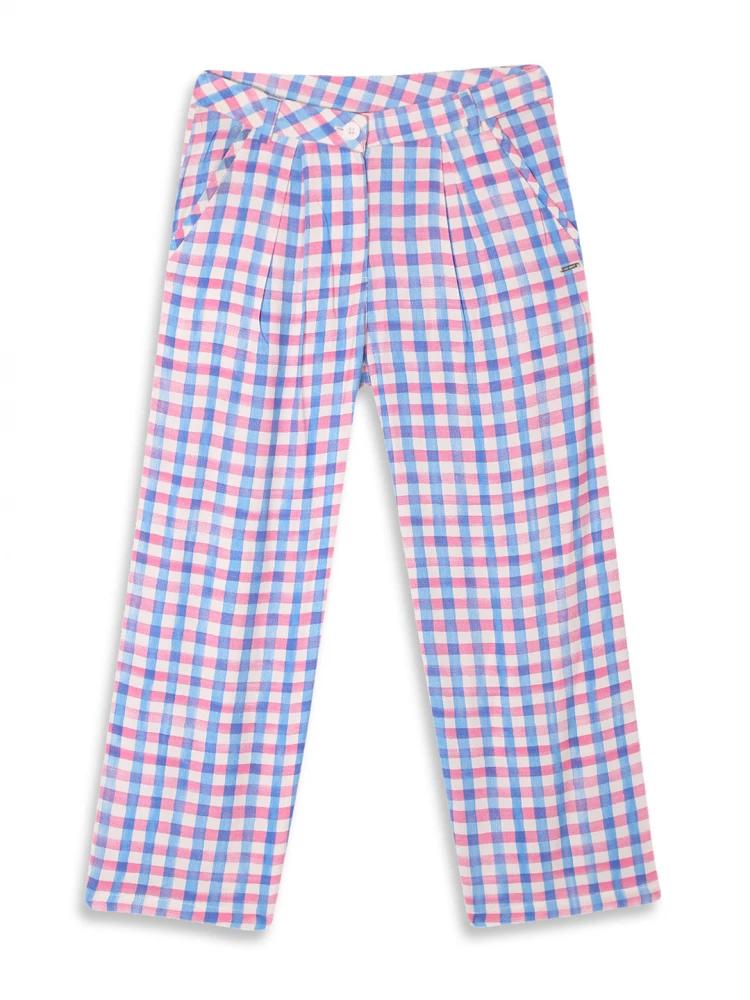 pink checked regular fit trouser