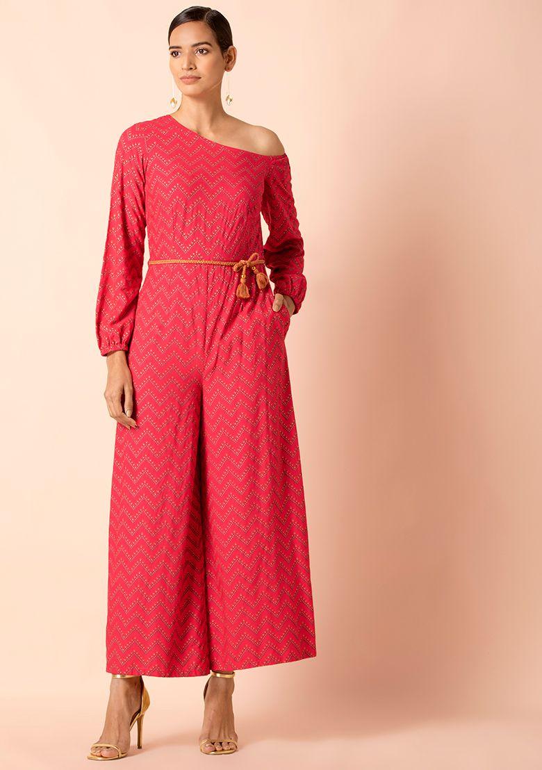 pink chevron belted drop shoulder jumpsuit