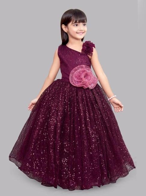 pink chick kids maroon sequence gown
