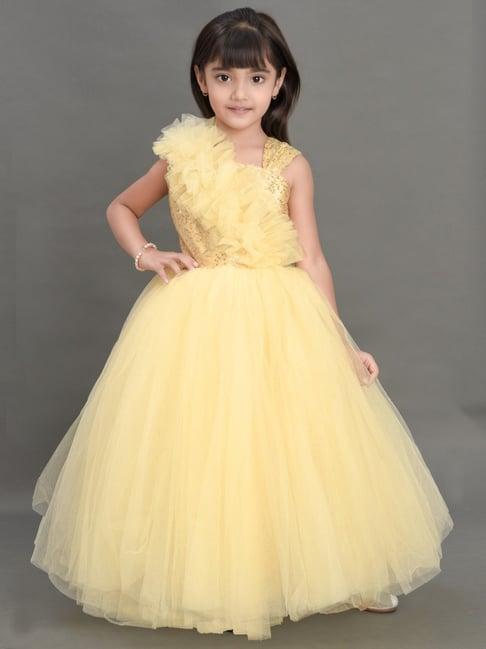 pink chick kids yellow sequence gown