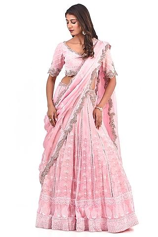 pink chiffon chikankari lehenga set