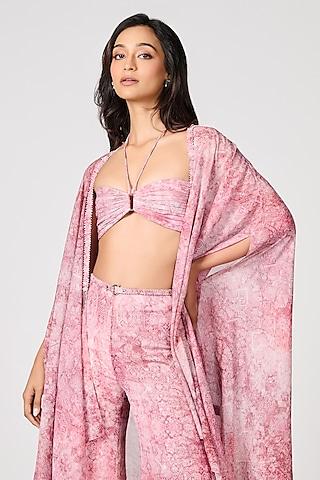 pink chiffon floral printed cape