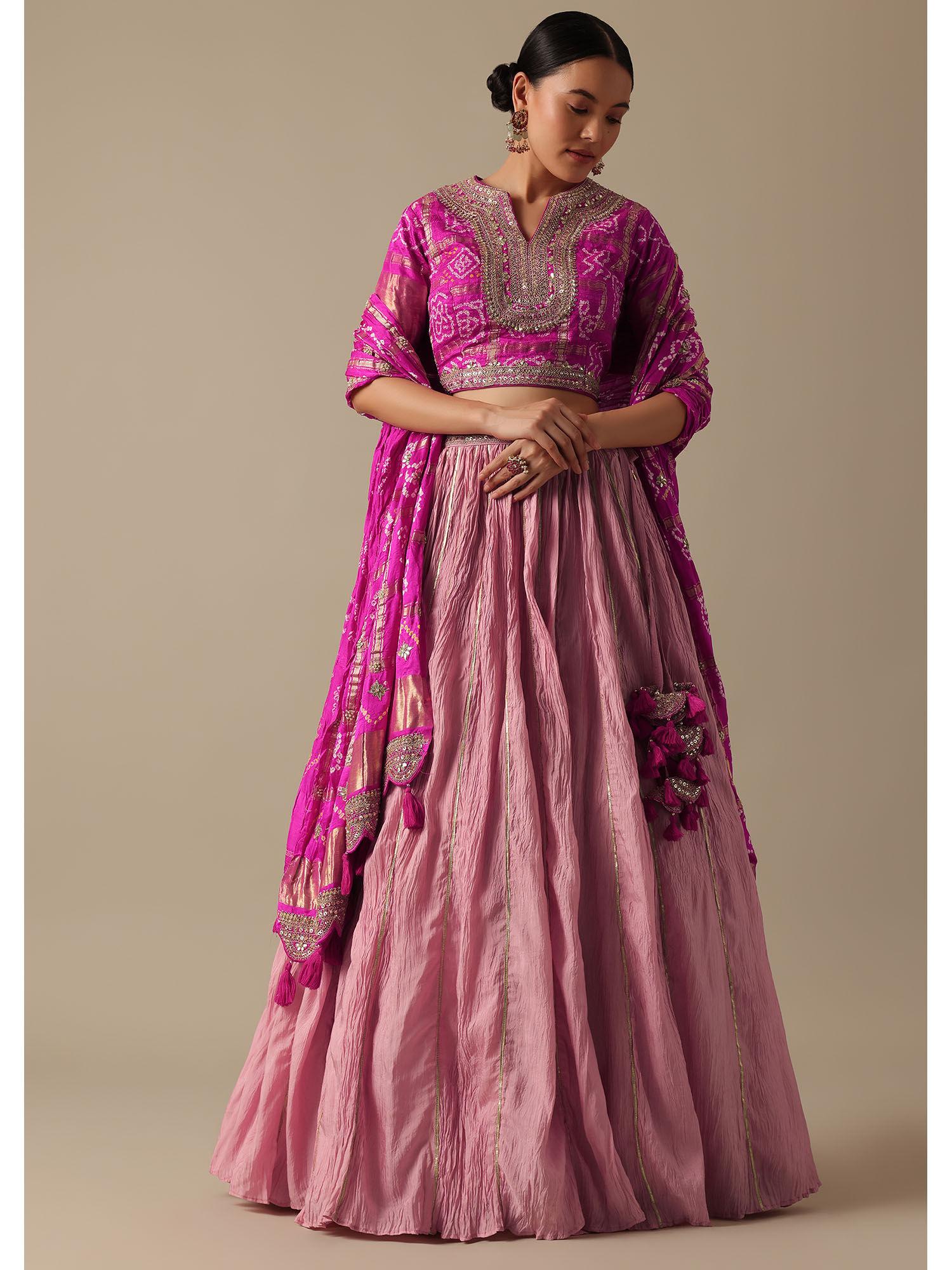 pink chiffon lehenga with sequin work choli and dupatta (set of 3)