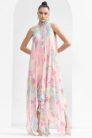 pink chiffon printed dress