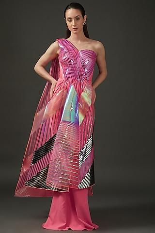 pink chiffon saree gown