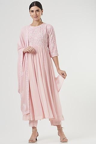 pink chikankari anarkali set