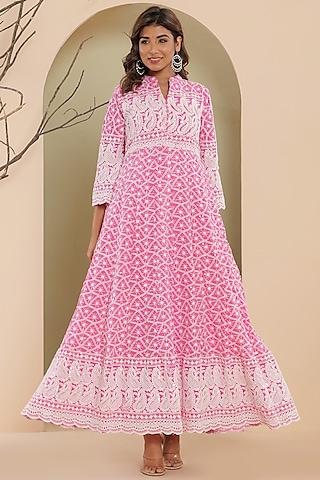 pink chikankari anarkali set