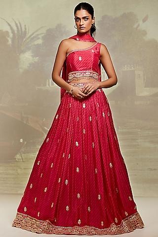 pink chinnon crepe embroidered lehenga set