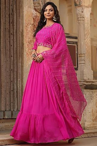 pink chinon silk pleated lehenga set