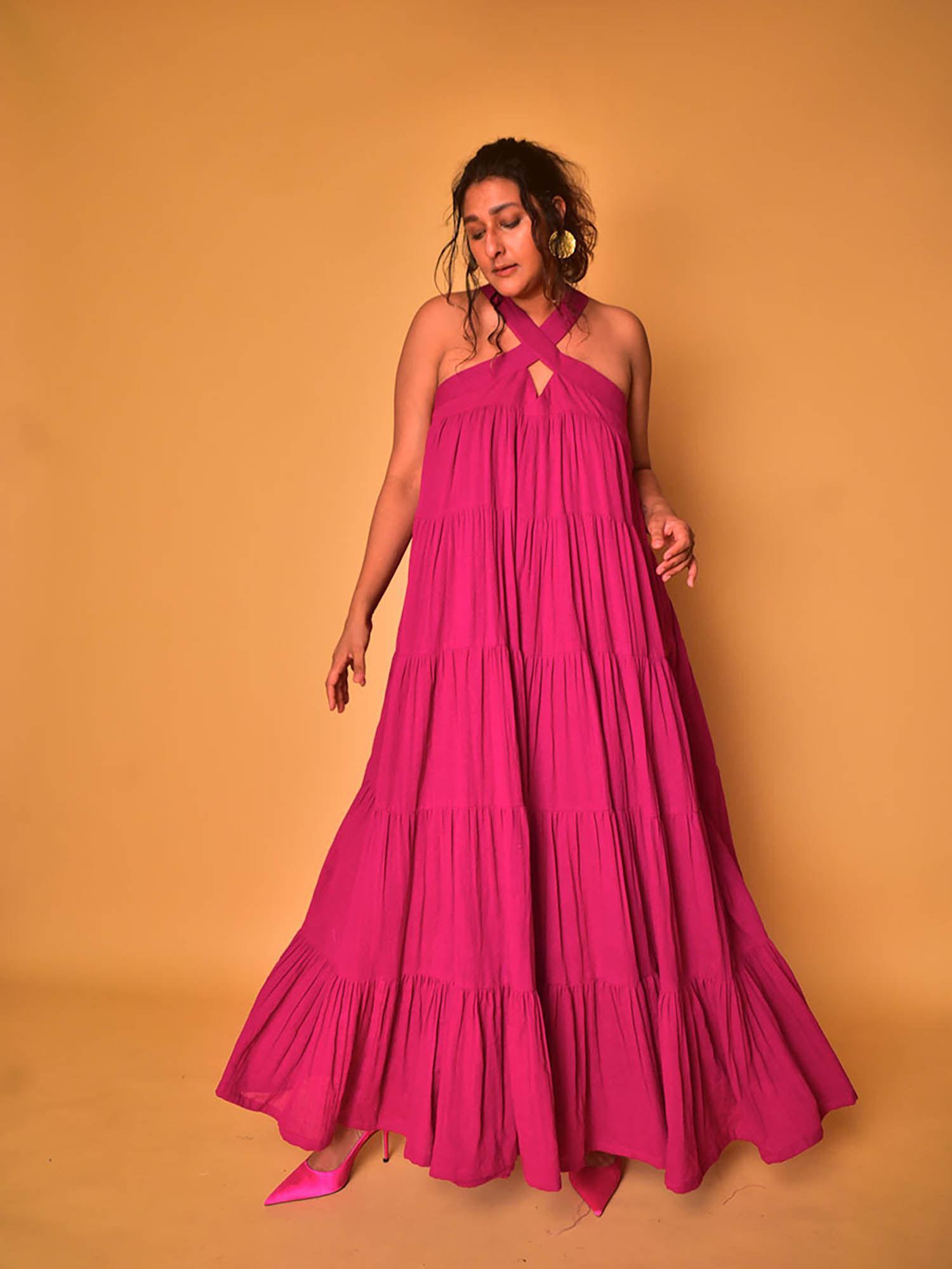 pink coco halter neck maxi dress