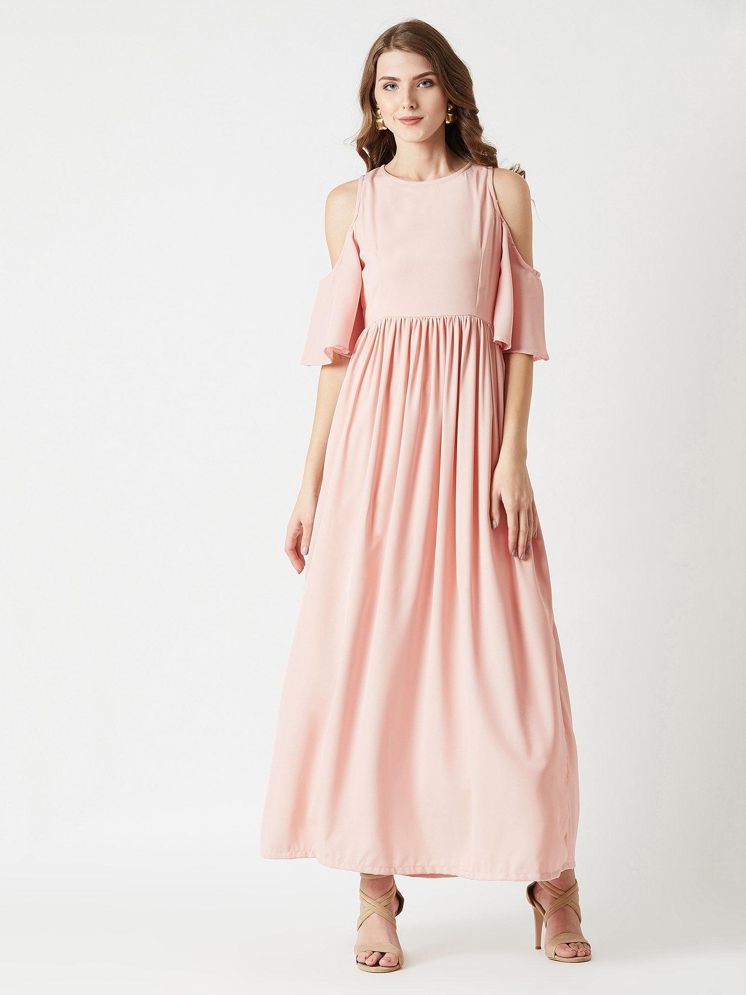 pink cold shoulder maxi dress