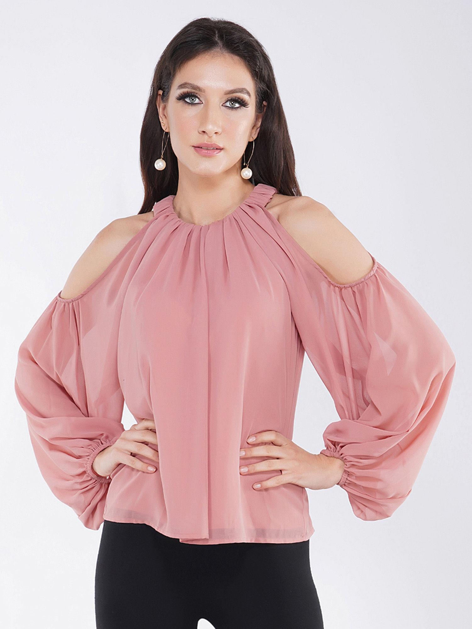 pink cold shoulder top