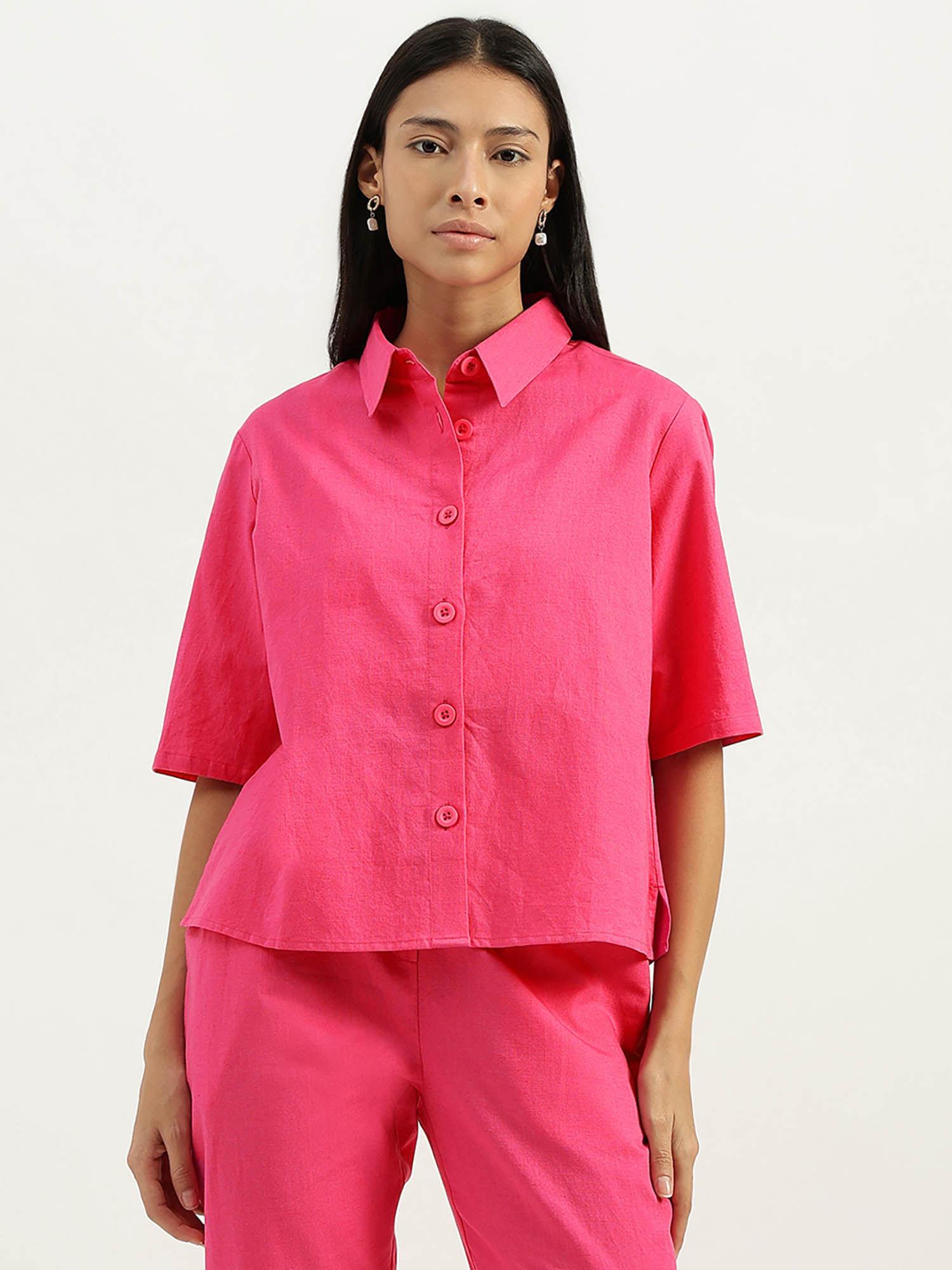 pink collar neck solid shirt