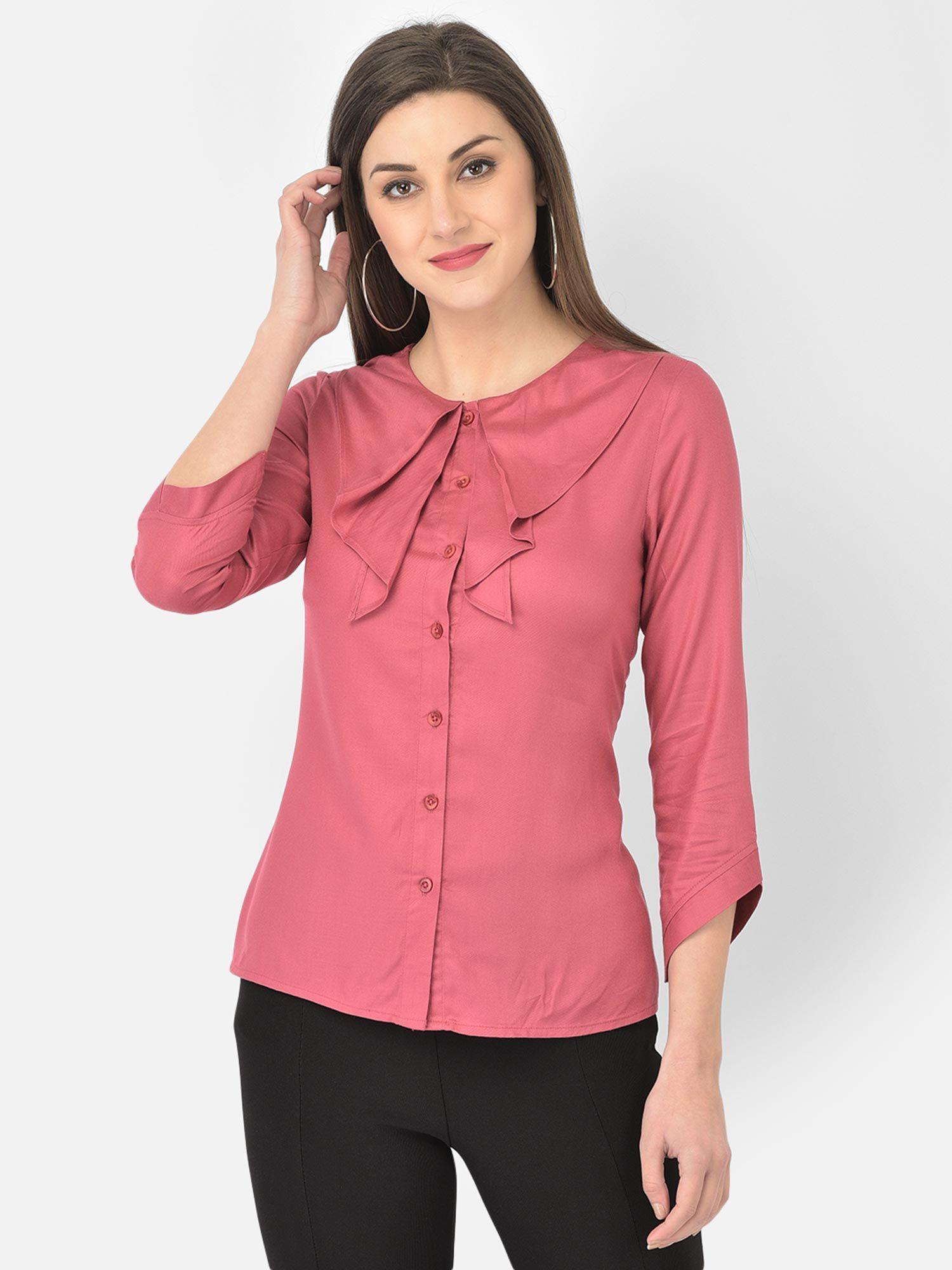 pink color 3/4 sleeve solid pattern blouse