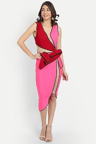 pink color block printed bodycon dress